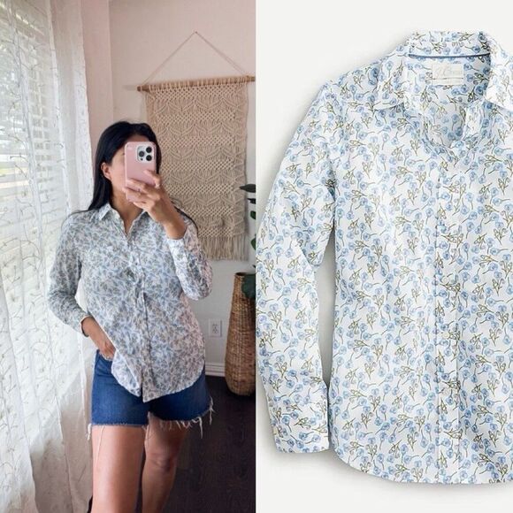 J. Crew Classic Fit Shirt in Liberty Ros Blue Floral 4 Preppy Casual Coastal - Picture 1 of 6